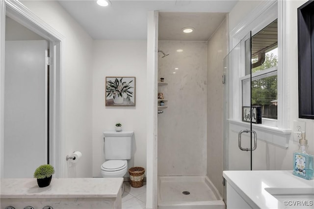 7709 Yolanda Rd, Henrico, VA 23229 - bathroom featuring a shower stall, vanity, tile patterned flooring, and recessed lighting
