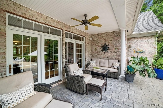 3631 Cannon Ridge Ct, Midlothian, VA 23113 - view of patio featuring an outdoor living space, ceiling fan, and french doors