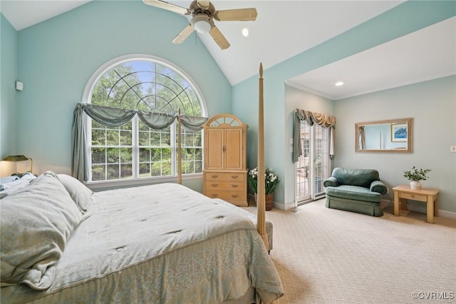 3631 Cannon Ridge Ct, Midlothian, VA 23113 - carpeted bedroom with lofted ceiling, multiple windows, recessed lighting, a ceiling fan, and access to outside