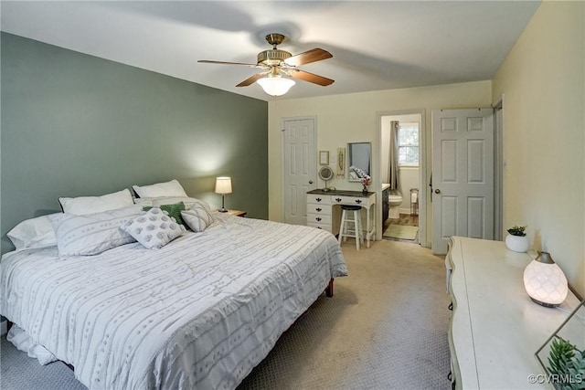 813 Spirea Rd, North Chesterfield, VA 23236 - bedroom featuring light colored carpet, a ceiling fan, and ensuite bath