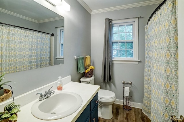 813 Spirea Rd, North Chesterfield, VA 23236 - bathroom featuring wood finished floors, vanity, ornamental molding, and a shower with shower curtain