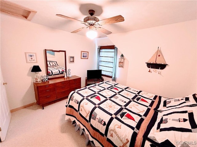 4030 Wellfords Wharf Rd, Warsaw, VA 22572 - bedroom with attic access, light carpet, and a ceiling fan