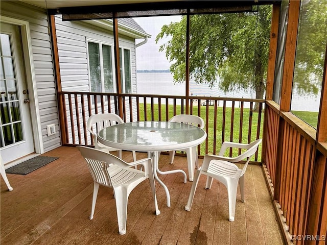 4030 Wellfords Wharf Rd, Warsaw, VA 22572 - sunroom / solarium featuring a water view and outdoor dining area