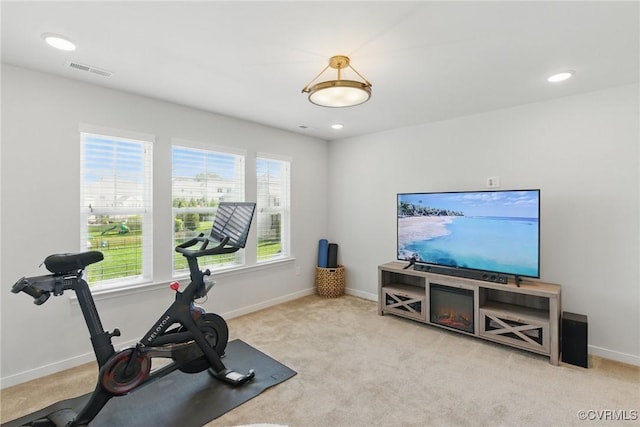 6906 Stafford Park Dr, Moseley, VA 23120 - exercise area featuring plenty of natural light, carpet, and recessed lighting