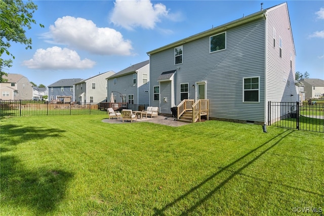 6906 Stafford Park Dr, Moseley, VA 23120 - back of house featuring a residential view, a fenced backyard, a patio area, and a fire pit