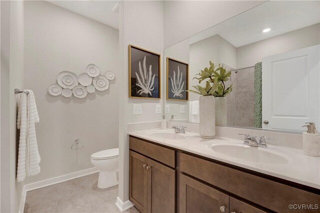 15707 Greenhart Dr, Chesterfield, VA 23832 - full bath with double vanity, a tile shower, and tile patterned floors