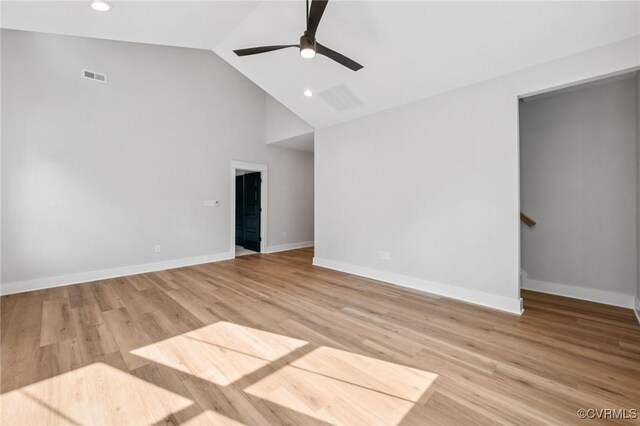 5-6 Pocahontas Trl, Providence Forge, VA 23089 - empty room featuring ceiling fan, light wood finished floors, high vaulted ceiling, and recessed lighting