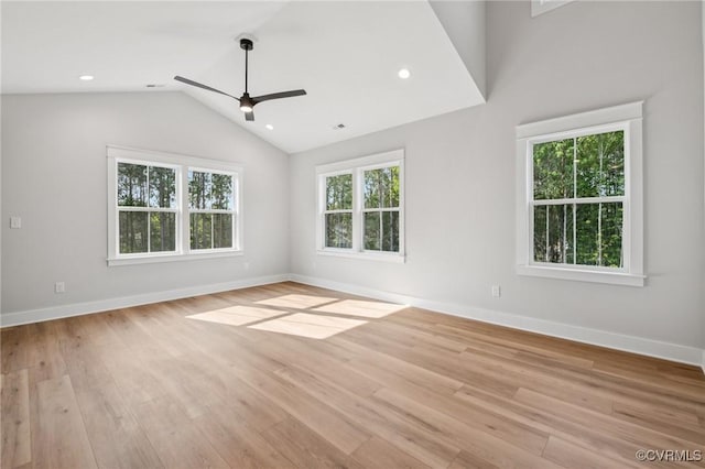 5-6 Pocahontas Trl, Providence Forge, VA 23089 - empty room with a ceiling fan, light wood-style floors, vaulted ceiling, and recessed lighting