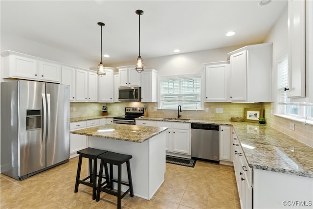 2201 Vandover Rd, Henrico, VA 23229 - kitchen with appliances with stainless steel finishes, white cabinetry, healthy amount of natural light, tasteful backsplash, and recessed lighting
