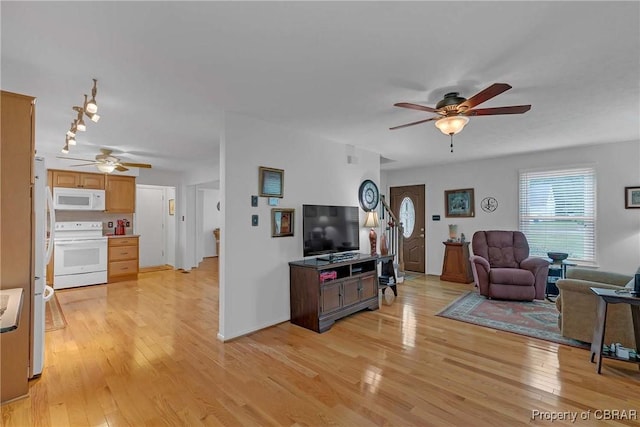 6661 Powhatan Dr, Hayes, VA 23072 - living area with ceiling fan, track lighting, and light wood finished floors