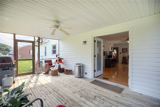 6661 Powhatan Dr, Hayes, VA 23072 - wooden deck featuring a ceiling fan and a grill
