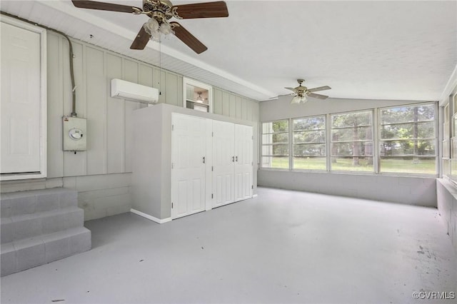 8238 Lansdowne Rd, Mechanicsville, VA 23116 - unfurnished sunroom with a ceiling fan, an AC wall unit, and entry steps