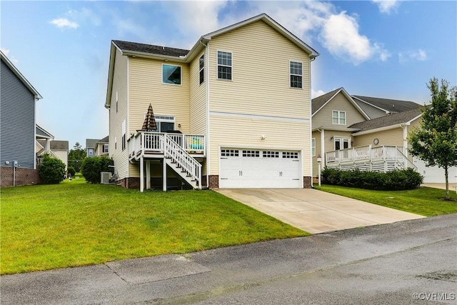 14812 Diamond Creek Ter, Chesterfield, VA 23113 - view of front facade with stairs, a garage, a front lawn, concrete driveway, and a deck