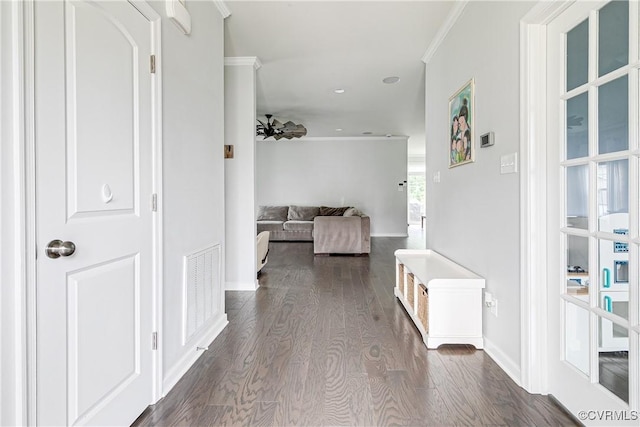 14812 Diamond Creek Ter, Chesterfield, VA 23113 - hall featuring crown molding, dark wood-style flooring, and recessed lighting