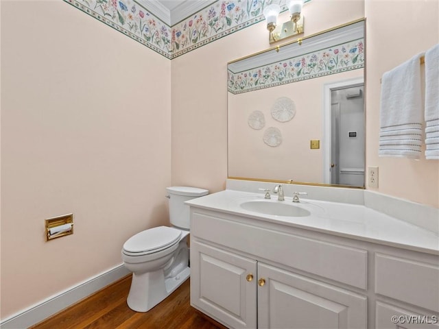 9313 Owl Trace Ct, Chesterfield, VA 23838 - half bath with vanity, wood finished floors, and crown molding