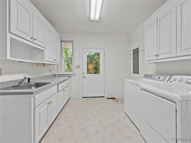 9313 Owl Trace Ct, Chesterfield, VA 23838 - washroom featuring separate washer and dryer, cabinet space, and electric panel