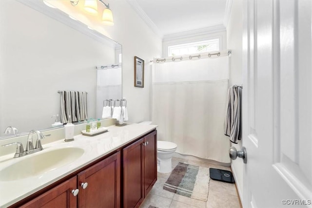 206 Twin Crest Dr, Chesterfield, VA 23236 - full bathroom with vanity, crown molding, tile patterned floors, and curtained shower
