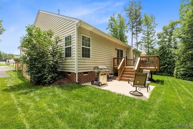 206 Twin Crest Dr, Chesterfield, VA 23236 - back of property with a patio area, a deck, crawl space, and a lawn