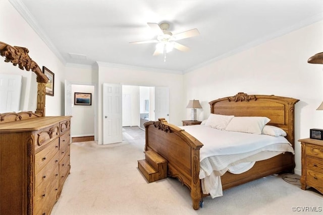 206 Twin Crest Dr, Chesterfield, VA 23236 - bedroom with light carpet, crown molding, and a ceiling fan