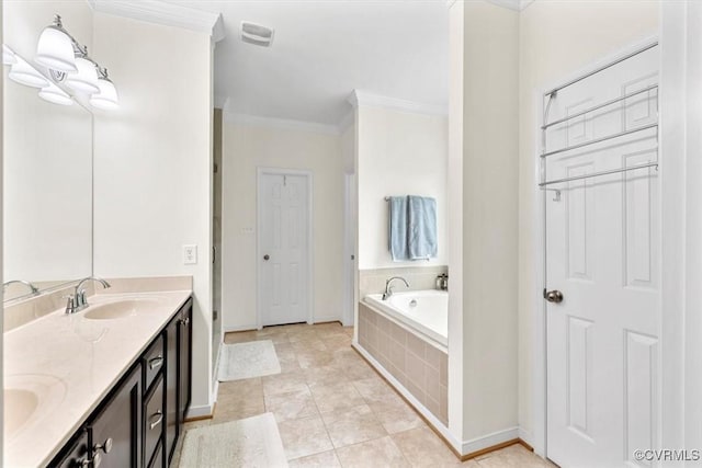 206 Twin Crest Dr, Chesterfield, VA 23236 - bathroom with ornamental molding, double vanity, a garden tub, and tile patterned floors