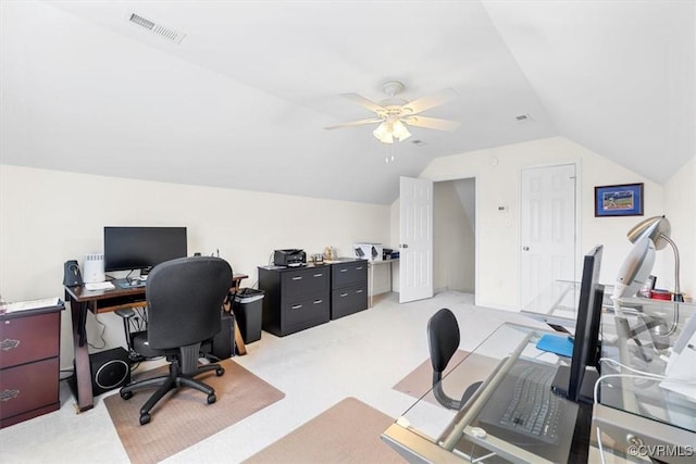 206 Twin Crest Dr, Chesterfield, VA 23236 - office area with vaulted ceiling, ceiling fan, and light carpet