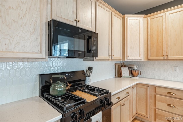 15813 Maclear Dr, Midlothian, VA 23112 - kitchen featuring black appliances, light brown cabinets, tasteful backsplash, and light countertops