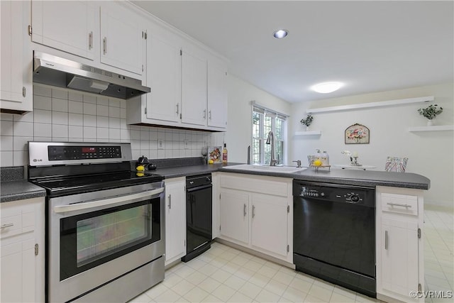 7107 Port Side Dr, Chesterfield, VA 23112 - kitchen featuring electric range, dishwasher, under cabinet range hood, dark countertops, and recessed lighting