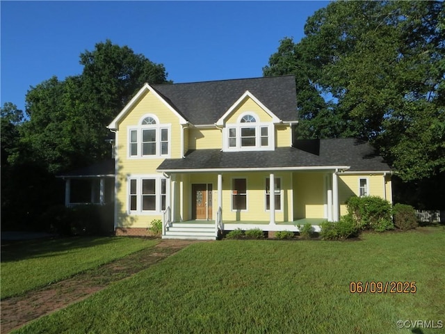 9630 Beaver Bridge Rd, Chesterfield, VA 23838 - view of front facade with a porch, a front yard, and roof with shingles