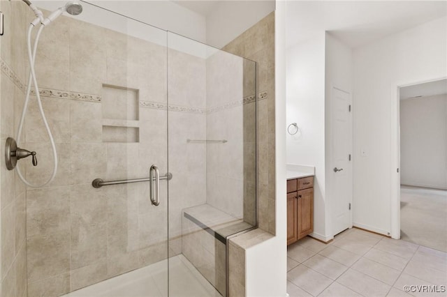 307 Kernel Ct, North Chesterfield, VA 23236 - full bathroom with a shower stall, vanity, and tile patterned floors