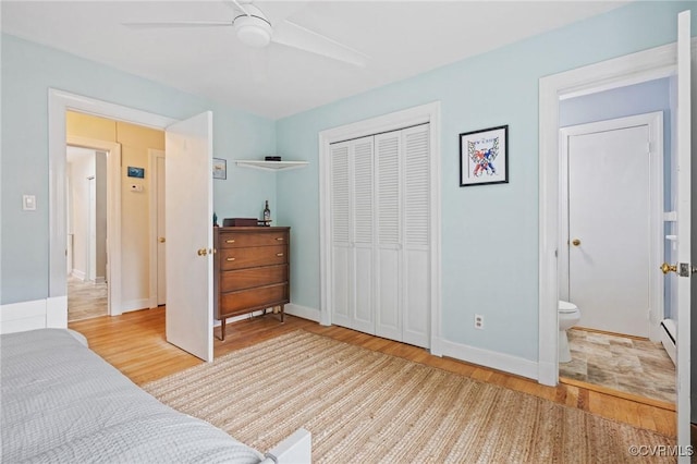 8507 Hanford Dr, Henrico, VA 23229 - bedroom with wood finished floors, a closet, ceiling fan, and ensuite bathroom