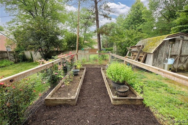 8507 Hanford Dr, Henrico, VA 23229 - fenced backyard featuring a vegetable garden and a storage unit