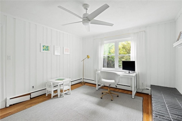 8507 Hanford Dr, Henrico, VA 23229 - home office with wood finished floors, a decorative wall, and a ceiling fan