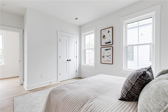1823 W Cary St Unit A, Richmond, VA 23220 - bedroom with light wood-type flooring, multiple windows, and a closet