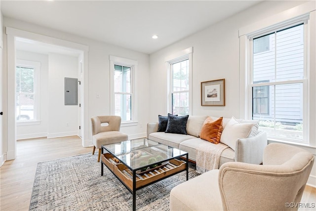 1823 W Cary St Unit A, Richmond, VA 23220 - living area with electric panel, light wood finished floors, and recessed lighting