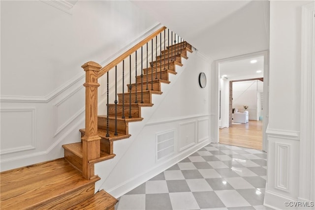 13511 W Salisbury Rd, Chesterfield, VA 23113 - stairs featuring a decorative wall, tile patterned floors, and wainscoting