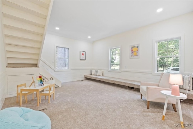 13511 W Salisbury Rd, Chesterfield, VA 23113 - rec room with plenty of natural light, carpet flooring, a wainscoted wall, and recessed lighting