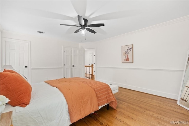 13511 W Salisbury Rd, Chesterfield, VA 23113 - bedroom featuring crown molding, light wood finished floors, and a ceiling fan