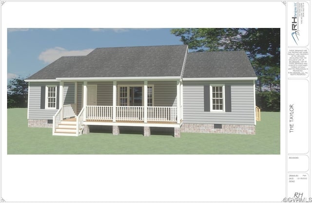 109 Maple Rd, Aylett, VA 23009 - view of front of house featuring covered porch, crawl space, a front lawn, and roof with shingles
