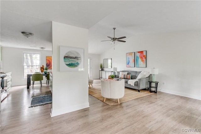 4814 Mill Park Ct, Glen Allen, VA 23060 - living room featuring ceiling fan, light wood finished floors, and lofted ceiling