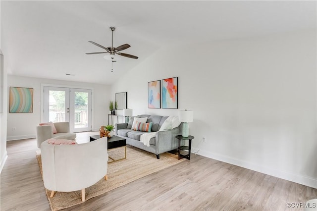 4814 Mill Park Ct, Glen Allen, VA 23060 - living area with a ceiling fan, light wood-style flooring, lofted ceiling, and french doors