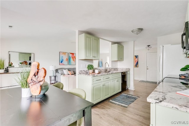 4814 Mill Park Ct, Glen Allen, VA 23060 - kitchen featuring freestanding refrigerator, light wood-type flooring, dishwasher, and green cabinetry