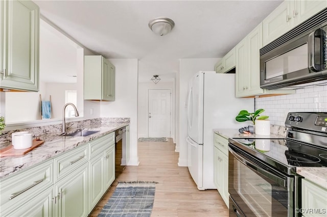 4814 Mill Park Ct, Glen Allen, VA 23060 - kitchen featuring black appliances, tasteful backsplash, light wood-type flooring, and light stone counters