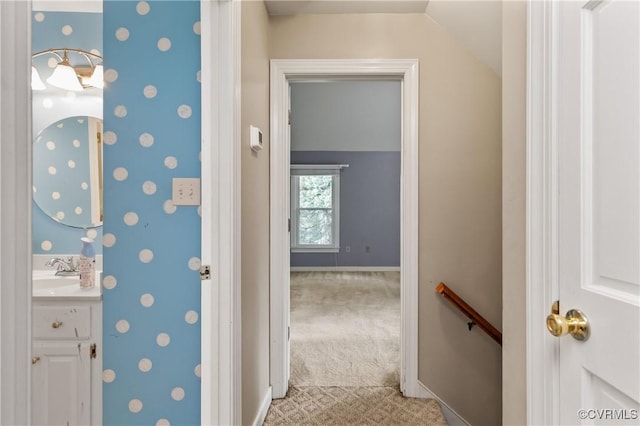 14106 Pensive Pl, Midlothian, VA 23112 - bathroom with vanity and lofted ceiling