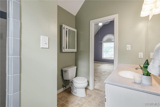 14106 Pensive Pl, Midlothian, VA 23112 - bathroom with vanity, vaulted ceiling, and tile patterned flooring