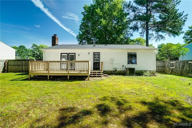 7131 Brook Way, Mechanicsville, VA 23111 - back of house with a deck, a fenced backyard, and a chimney