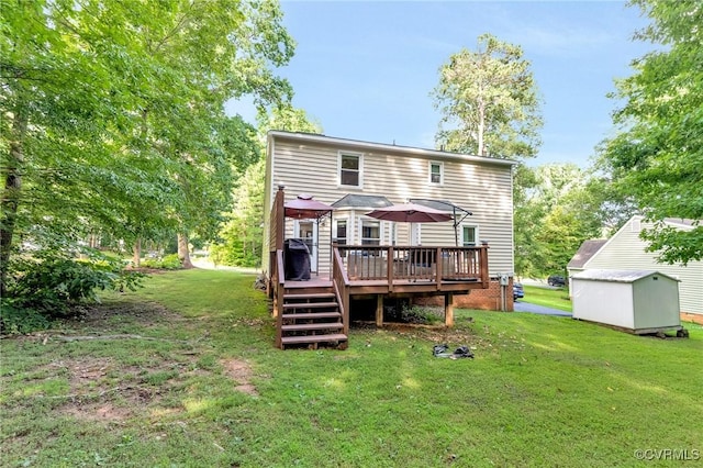 7100 Deer Thicket Dr, Midlothian, VA 23112 - rear view of property with a shed, a wooden deck, and a yard
