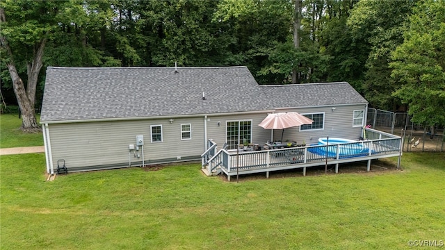 12900 Spring Run Rd, Midlothian, VA 23112 - back of house with a wooden deck and roof with shingles