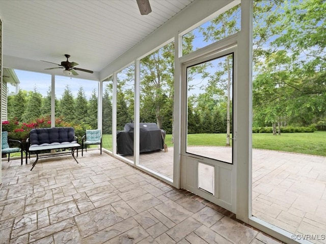 1130 Sparrows Ln, Powhatan, VA 23139 - sunroom featuring ceiling fan and an outdoor hangout area