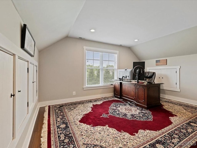 1130 Sparrows Ln, Powhatan, VA 23139 - office area with lofted ceiling, wood finished floors, and recessed lighting
