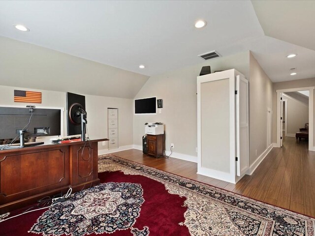 1130 Sparrows Ln, Powhatan, VA 23139 - office space featuring dark wood finished floors, lofted ceiling, and recessed lighting